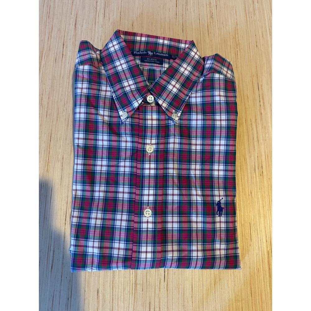 Ralph Lauren Blake Mens Plaid Short Sleeve Button Down Shirt Red Green Blue M 44
